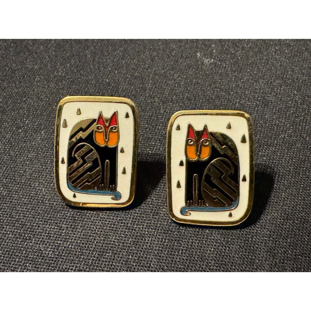 Vintage Laurel Burch “Fantasticat” Cloisonné Enamel Post Earrings